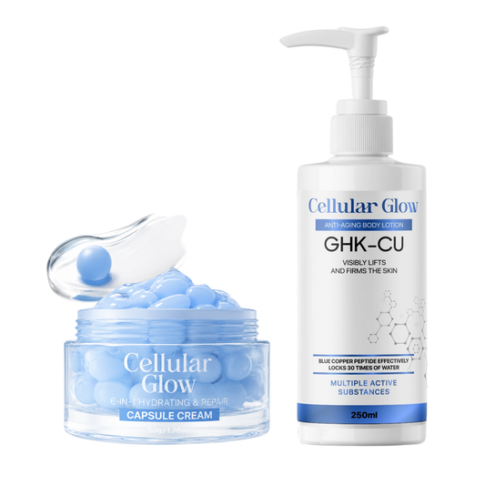 Cellular Glow Skin Care Bundle – Copper Peptide Body Lotion + 6-in-1 Capsule Cream for Face