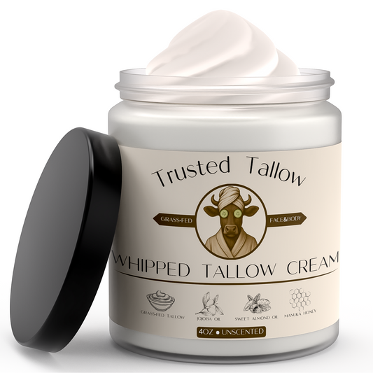 Trusted Tallow Whipped Organic Grass Fed Beef Tallow Cream for Skin - Face & Body - 4 OZ (Unscented) - All Natural Moisturizer for Sensitive Skin