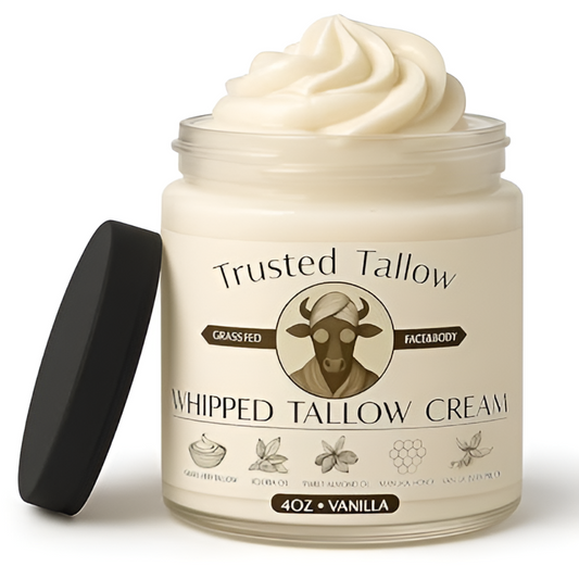 Trusted Tallow Whipped Organic Grass Fed Beef Tallow Cream for Skin - Face & Body - 4 OZ (Vanilla) - All Natural Moisturizer for Sensitive Skin